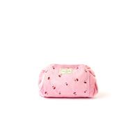 The Flat Lay Co. Drawstring Flat Lay Makeup Bag - Ditsy Cherries Pink Embroidered Velvet