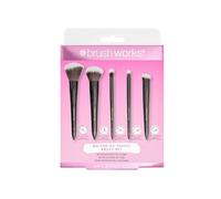 Brushworks On The Go Travel Makeup Brush Set - Mini Face & Eye Brushes for Foundation, Powder & Eyeshadow - Blending, Buffing & Touch-Ups Anywhere - Vegan & Cruelty Free