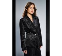Debenhams Women's Runway 1.8.1.8 Croc Jacquard Velvet Blazer in Black | Size: 10