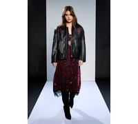 RUNWAY 1.8.1.8 Women's Leather Rose Detail Fringed Jacket in Black | Size: Medium RUNWAY 1.8.1.8 Black M