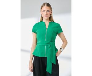 Debenhams Zip Front Peplum Tie Waist Top In Green green