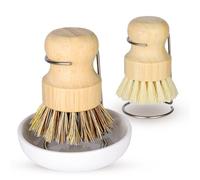 DEBETOOL Bamboo Dish Brush Set with Holder - Natural Dish Scrub Brush for Cleaning Dishes, Fast Dry Design Kitchen Dish Brush for Sinks & Pots