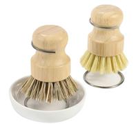 DEBETOOL Bamboo Dish Brush Set with Holder - Natural Dish Scrub Brush for Cleaning Dishes, Fast Dry Design Kitchen Dish Brush for Sinks & Pots