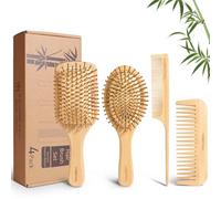 DEBETOOL Bamboo Hair Brush and Comb Set - Natural Wooden & Bamboo Brush for Hair Growth with Wide-tooth Tail Comb, Ergonomic Design for (Thick/Thin/Curly/Dry Hair) - Wooden Comb for Women Gift Kit