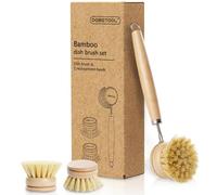 DEBETOOL Bamboo Pot Dish Brush,3 Pack Natural Wooden Scrub Brush with Sisal Fiber,Suitable for Dishes,Pans,Pot and Other Utensils-Sustainable,Kitchen Cleaning Brush with 2 Replacement Brush Heads