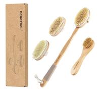 DEBETOOL Dry Brushing Body Brush - Natural Boar Bristle Body Brush Set with Face Brush, Wooden Long Handle Scrub Body Brush for Cellulite Treatment, Lymphatic Drainage, Detachable, 3 Brush Heads