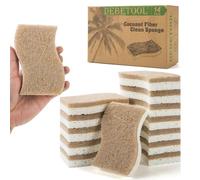 DEBETOOL Natural Kitchen Sponge - Eco-Friendly, Biodegradable Cellulose and Coconut Scrubber for Dishes - Pack of 14 Household Cleaning Sponges, White