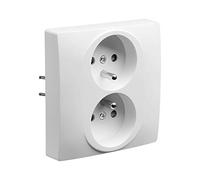 DEBFLEX - 2P+T Double Socket/1 Gang - 16A Wall Socket with Ground and Reverse Well - Recessed Installation - White - 88 x 85 x 45 mm