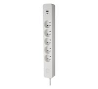 DEBFLEX - Power Strip with Switch - 5 Sockets 2P+T 16A + 1 USB-A + 1 USB-C 3.4A - Ideal for Multiple Ports - Cable 1.5m - White