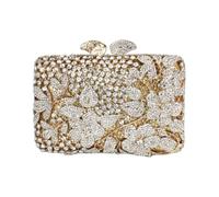 DEBIMY Dazzling Flower Rhinestone Evening Bag Wedding Cocktail Party Clutch Handbags Elegant Women Crystal Purses, Gold White