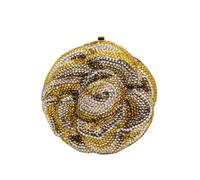 DEBIMY Luxury 3D Rose Flower Clutch Purse for Women Full Crystal Handbag Party Diamond Evening Bag Mini Wedding Purse, Gold