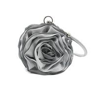 DEBIMY Rose Shaped Evening Bag Soft Satin Clutch Purse Floral Wristlet Handbag for Women Wedding Party Purse, Silver