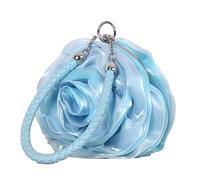 DEBIMY Rose Shaped Evening Bag Soft Satin Clutch Purse Floral Wristlet Handbag for Women Wedding Party Purse, Sky Blue