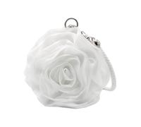 DEBIMY Rose Shaped Evening Bag Soft Satin Clutch Purse Floral Wristlet Handbag for Women Wedding Party Purse, White