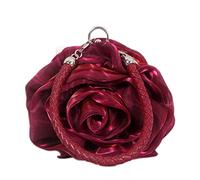 DEBIMY Rose Shaped Evening Bag Soft Satin Clutch Purse Floral Wristlet Handbag for Women Wedding Party Purse, Maroon