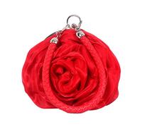 DEBIMY Rose Shaped Evening Bag Soft Satin Clutch Purse Floral Wristlet Handbag for Women Wedding Party Purse, Bright Red