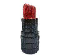 DEBIMY Women Glittering Lipstick Evening Bag Rhinestone Crystal Evening Clutch Vintage Wedding Party Prom Handbag Purses, Red Black