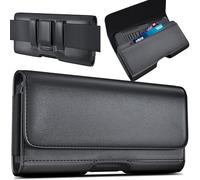 DeBin Cell Phone Case for iPhone 16 16e 15 14 13 12 11 Xs Xs & Pro Models, Leather Belt Clip Holster with ID/Credit Card Pouch, Magnetic Cover - Black