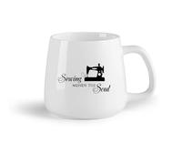 DEBINGY Ceramic Fruit Cup Ceramic Tea Cup Sewing Mending Soul Seamstress Quote Sewing Shop Sewing （14oz/400ml） for Home and Office