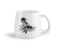 DEBINGY Ceramic Fruit Cup Novelty Tea or Coffee Cup Seaside Leisure Beach Style Palm Mountain （14oz/400ml） for Coffee Oatmeal Tea Easy to Clean