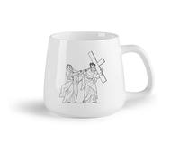 DEBINGY Ceramic Fruit Cup Personalised Mugs 4th Station of the Cross Jesus Christ Meets his Mother Mary Outline （14oz/400ml） for Home and Office