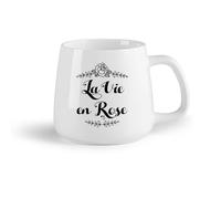 DEBINGY Ceramic Fruit Cup Personalised Mugs La Vie En Rose Hand Drawn Calligraphy Border （14oz/400ml） Dishwasher Microwave Safe,for Office and Home