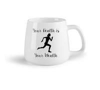 DEBINGY Ceramic Fruit Cup White Mugs Running Woman Your Health is Your Wealth Inspirational Quotes （14oz/400ml） Nice Xmas Gift