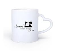 DEBINGY Ceramic Heart-Shaped handleCeramic Tea Cup Sewing Mending Soul Seamstress Quote Sewing Shop Sewing 11oz/320ml for Home and Office