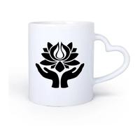 DEBINGY Ceramic Heart-Shaped handleCeramic Tea Cup Yoga Buddhism Lotus Hand Meditation Mantra Yoga Pose 11oz/320ml fine China Ceramic