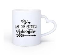 DEBINGY Ceramic Heart-Shaped handleCoffee Cup Adventure Quotes You are Our Greatest Adventure Boho Baby Room 11oz/320ml for Home or Work