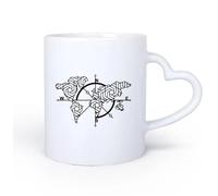 DEBINGY Ceramic Heart-Shaped handleCoffee Cup Geometric World Map World Map Earth Global 11oz/320ml Coffee, Tea, Latte, Milk, Cocoa, Juice and Other Hot Drinks