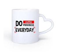 DEBINGY Ceramic Heart-Shaped handleCoffee Cups with Handle A Little Progress Every Day is Inspiring 11oz/320ml Cappuccino, Latte Macchiato, Tea, Espresso