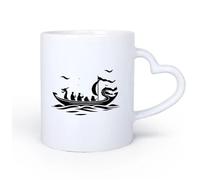 DEBINGY Ceramic Heart-Shaped handleCoffee Cups with Handle Logo of a Boat with People on it 11oz/320ml Coffee, Tea, Latte, Milk, Cocoa, Juice and Other Hot Drinks