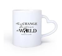 DEBINGY Ceramic Heart-Shaped handleCoffee & Hot Drinks Mahatma Gandhi Quotes: The Change You Want to See in The World is You are The Change 11oz/320ml for Office, Home