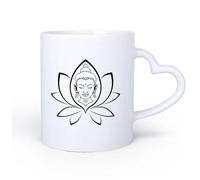 DEBINGY Ceramic Heart-Shaped handleCoffee Mug Buddha Lotus Yoga Meditation Buddhist Family 11oz/320ml Humorous Gift for Coffee Lovers, Work Besties, Coworkers & Friends
