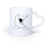 DEBINGY Ceramic Heart-Shaped handleCoffee Mug, Cartoon Astronaut On The Moon Baby Astronomy Outer Space Sky Stars 11oz/320ml Restaurant, Office