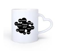 DEBINGY Ceramic Heart-Shaped handleCoffee Mug, Different Language Versions Thank You Thank You International Vocabulary Business 11oz/320ml and Microwave-Safe
