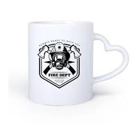 DEBINGY Ceramic Heart-Shaped handleCoffee Mug Fire Department Firefighter Badge Risk Team Motivational Phrase Always Help 11oz/320ml for Office, Home