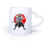 DEBINGY Ceramic Heart-Shaped handleCool Mugs and Cups a Captivating Silhouette of a Samurai Warrior Sword Drawn and Ready 11oz/320ml Nice Xmas Gift