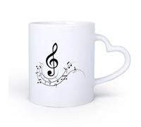 DEBINGY Ceramic Heart-Shaped handleDurable Mugs a Design Featuring a Treble Clef and Flowing Musical Notes 11oz/320ml for Home or Work