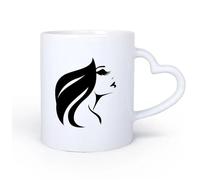 DEBINGY Ceramic Heart-Shaped handleDurable Mugs Girl Face Beauty Hair Salon Hairstyle Makeup 11oz/320ml Humorous Gift for Coffee Lovers, Work Besties, Coworkers & Friends