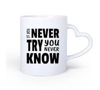 DEBINGY Ceramic Heart-Shaped handleHot Chocolate Cups If You Don't Try You'll Never Know Inspirational Motivational Quote 11oz/320ml Nice Xmas Gift