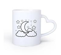 DEBINGY Ceramic Heart-Shaped handleMug, Coffee/Tea Cup Clouds Moon Stars Night Sky Crescent Graphics 11oz/320ml for Coffee Oatmeal Tea Easy to Clean