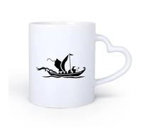 DEBINGY Ceramic Heart-Shaped handleNovelty Tea or Coffee Cup Logo of a Boat with a Dragon on it 11oz/320ml Ceramic Coffee Mug for Cappuccino Tea, Milk,