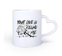 DEBINGY Ceramic Heart-Shaped handlePorcelain Cups a Typography Quotes Your Love is Killing me with Premium 11oz/320ml for Home and Office