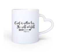 DEBINGY Ceramic Heart-Shaped handlePorcelain Cups Psalm 46:5 God is in Her Heart She Will Not Fall Bible Verse Baby 11oz/320ml for Home and Office