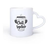 DEBINGY Ceramic Heart-Shaped handleTea and Coffee Cups a Coffee Cup with the chill Together Glyph Style 11oz/320ml for Tea Coffee Milk Cappuccino