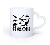 DEBINGY Ceramic Heart-Shaped handleWhite Ceramic Coffee Mugs Dinosaur World Boy Various Dinosaurs 11oz/320ml & Durable - Microwave & Dishwasher Safe