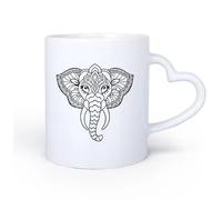 DEBINGY Ceramic Heart-Shaped handleWhite Mugs a Detailed Mandala Design Forming the Shape of an Elephant with Ornate Patterns Filling in the 11oz/320ml for Home and Office