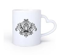 DEBINGY Ceramic Heart-Shaped handleWhite Mugs Beautiful Lotus Yoga Mandala Moroccan Pattern Boho Bohemian Style Car 11oz/320ml for Home and Office